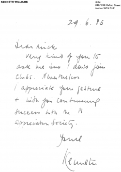 Kenneth Williams letter