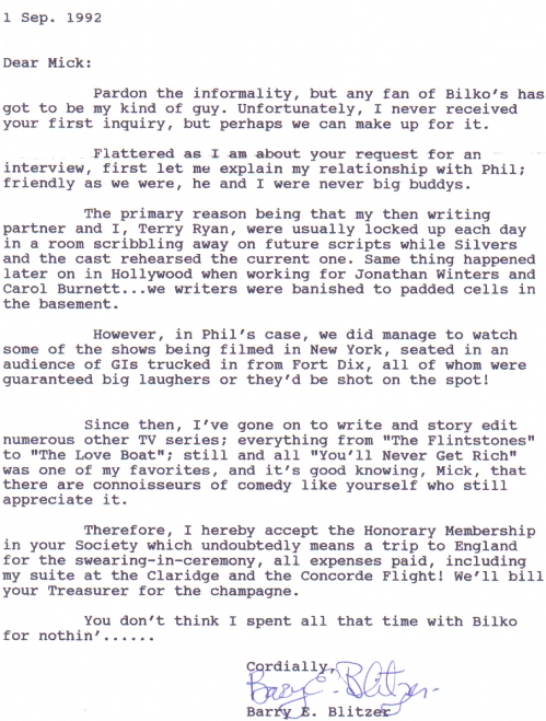Barry Blitzer letter